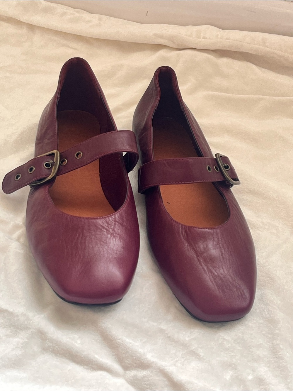 Vionic Burgundy Leather Mary Jane Flats with Buckle Strap